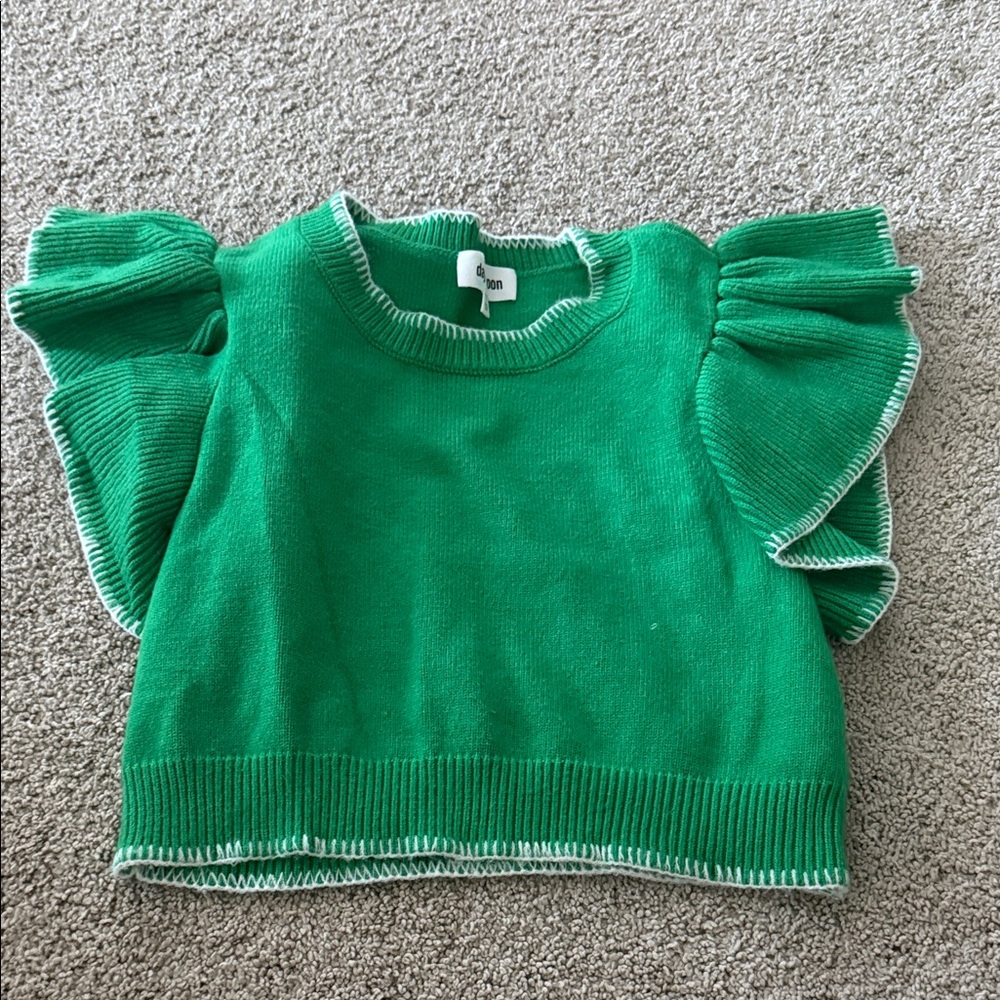 Vibrant Green Ruffle Sleeve Crop Top